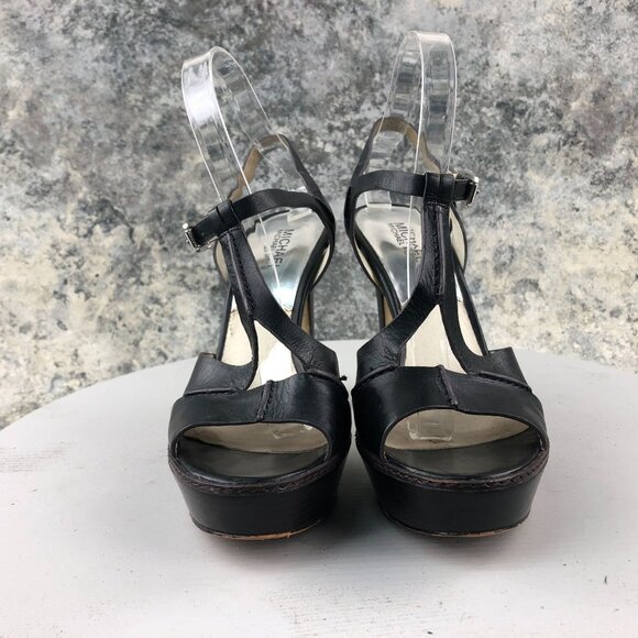 MMK MICHAEL MICHAEL KORS Women's 8.5M Black Leather Platform High Heel Sandals - Picture 2 of 14